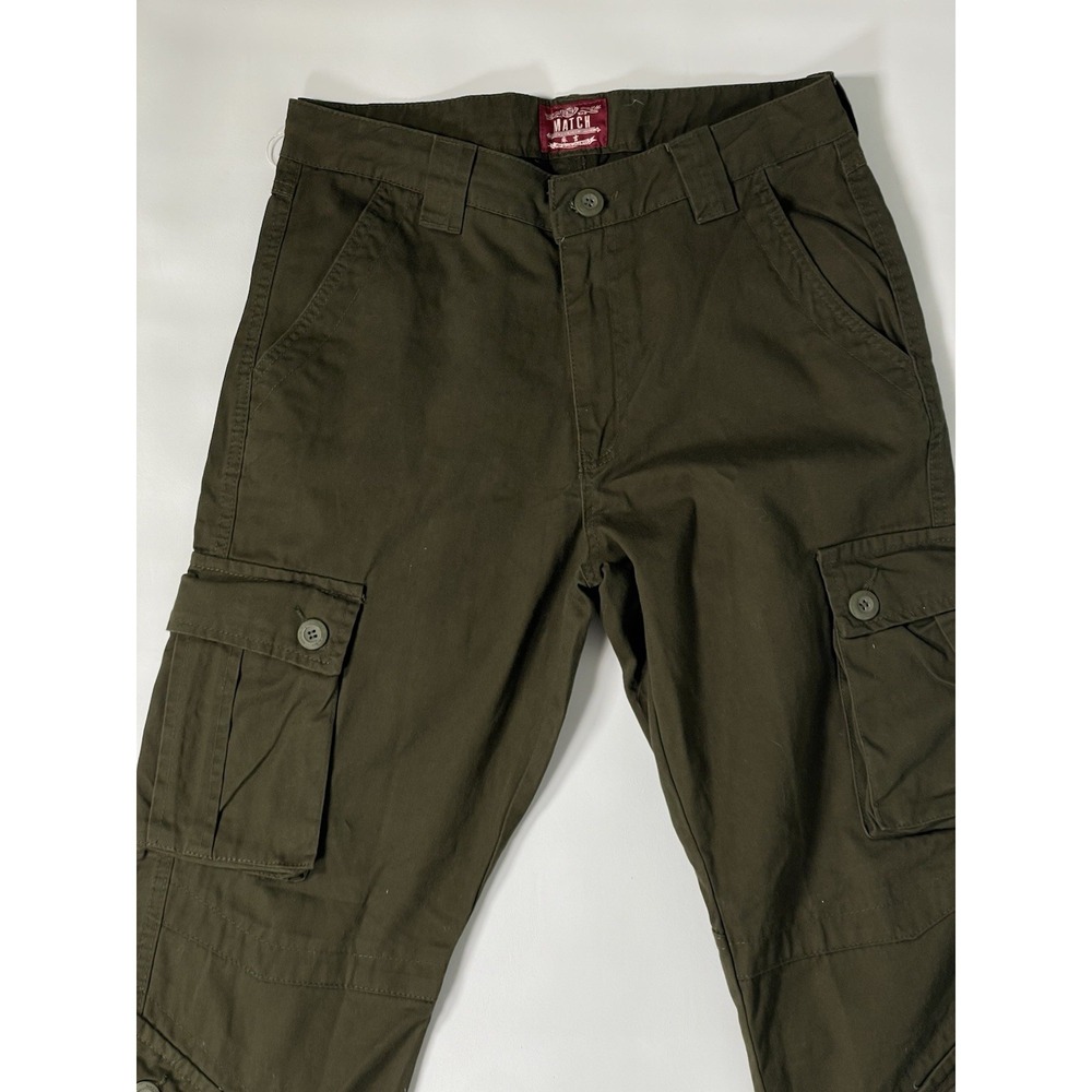 MATCHSTICK Match Men's Cargo Pants Dark Olive Army Green 30x31 8 Pockets - Picture 2 of 15